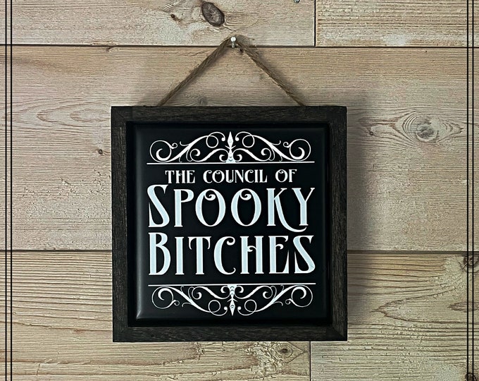 The Council of Spooky Bitches Witch Decor, Gothic Artwork, Halloween Decor, Wiccan Decor, Black Tile Print, Gothic Wall Art