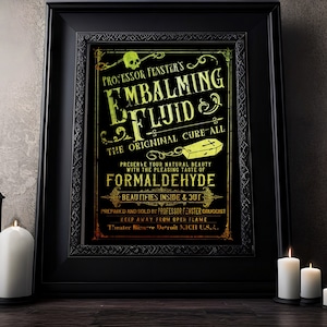 Embalming Fluid Advertisment Sign, Gothic Home Decor, Funeral artwork, Halloween sign, Formaldehyde,