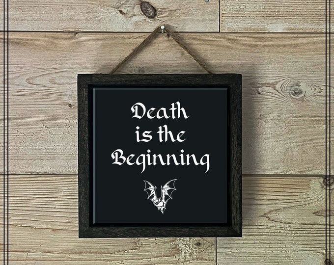 Death is the Beginning Gothic Decor, Gothic Artwork, Halloween Decor, Dark Humor, Black Tile Print, Gothic Wall Art