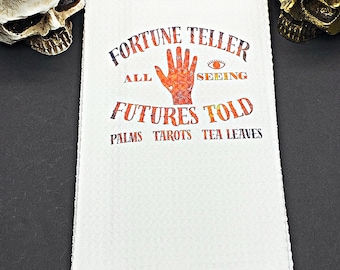 Kitchen towel, Flour sack, Gothic Decor, Fortune Teller, Gothic kitchen, Wiccan kitchen, Halloween decor, Witch kitchen, Spooky Decor