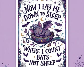 Gothic Bat Nursery Print, Now I Lay Me Down To Sleep Artwork