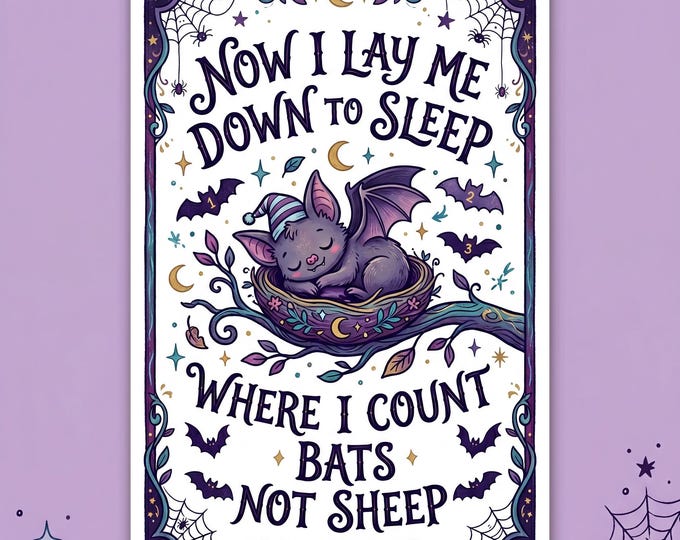 Gothic Bat Nursery Print, Now I Lay Me Down To Sleep Artwork