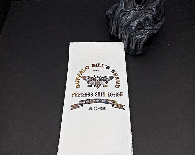Buffalo Bill tea towel, Silence of the Lambs kitchen towel, Horror movie decor, Halloween Decor, Halloween tea towel