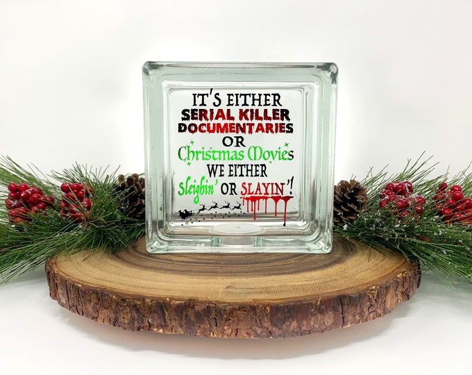 Serial Killer Lighted Glass Block, Christmas Decor, Serial Killer Gift, Christmas Ornament, Creepy Christmas, Horror Decor, nightlight