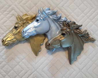 Horse Heads Wall Décor- Gold, Silver, and Bronze Three Horses Running