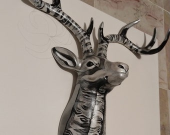 Deer head wall mount.  “Birch and Snowy Owl design” resin Medium-size