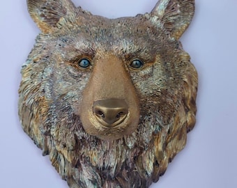 Bear head mount. Golden Bear of Shimmering, Glitz and Glamor. fox-size