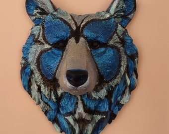Bear head mount. Blue Butterfly Bear. fox-size