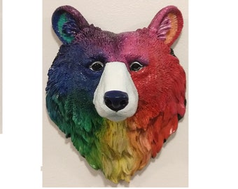 Bear head mount. Rainbow Bright Color Wheel Bear. fox-size