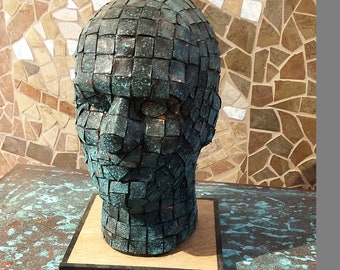 Copper Head/ Head with Real Copper Mosaic design/Head tabletop sculpture