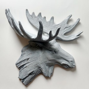 Moose Head Rustic Drift Wood look wall hanging great for Cabin, Farmhouse, and Moose-lovers-Grey