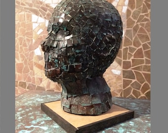 Copper Head/ Head with Real Copper Mosaic design/Head tabletop sculpture