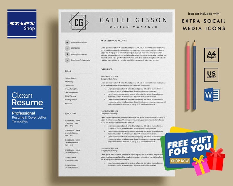 Instant Download Cover Letter MODERN RESUME TEMPLATE Professional Resume Design Cv Template Word Creative Resume Template Cv Design