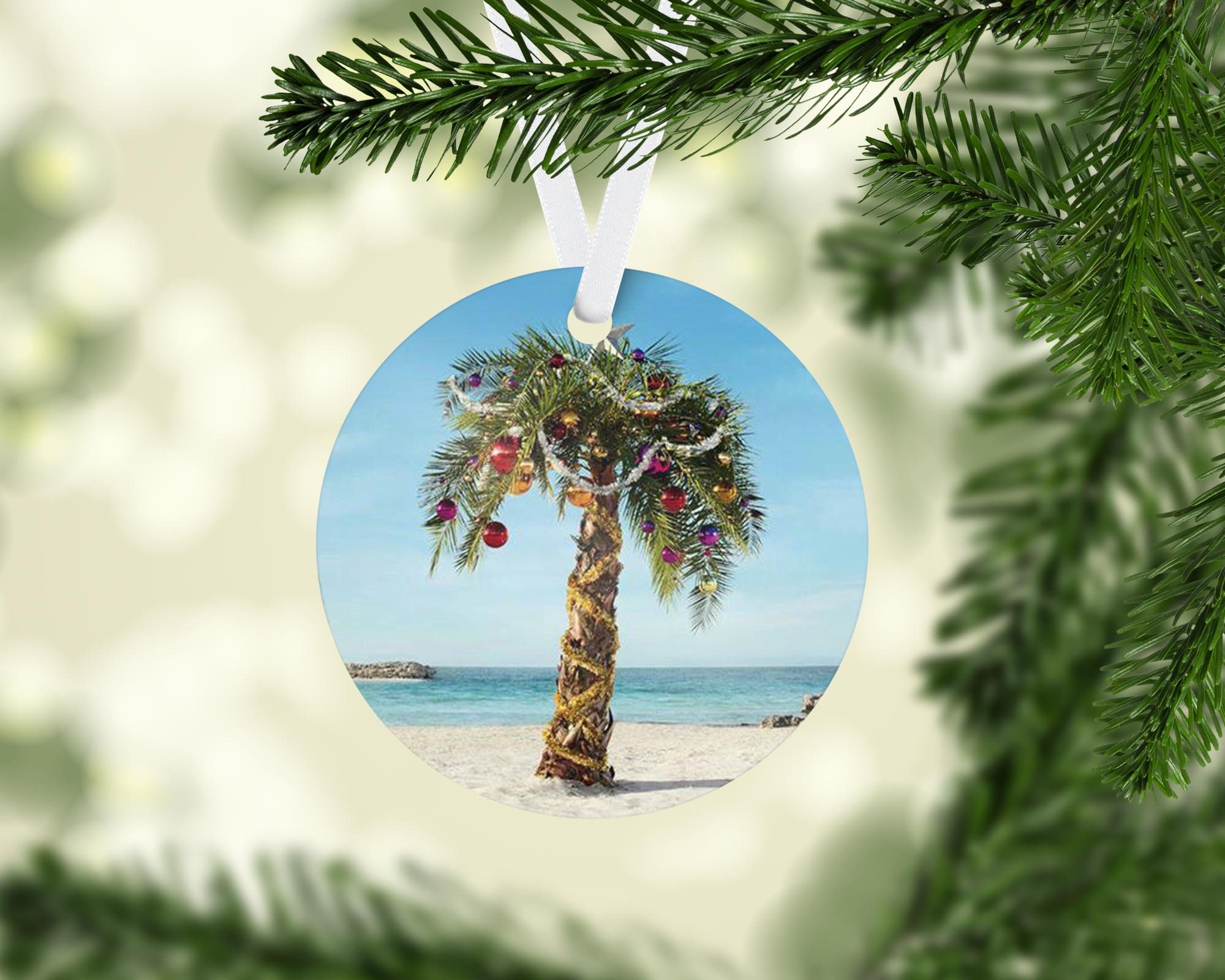 Beach Christmas Ornament Digital Download Round Ornament Etsy