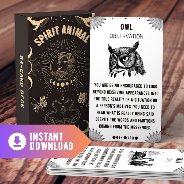 Spirit Animal Oracle Cards - Printable Deck with guidance inspired by the Animal Kingdom for General Readings / INSTANT DOWNLOAD