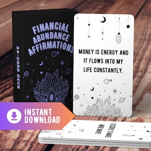 Tarjetas de afirmación de abundancia financiera - Baraja de afirmación imprimible para manifestar libertad financiera y atraer dinero / DESCARGA INSTANTÁNEA