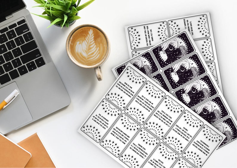 May include: Printable sheets of black and white cards with a starburst design and text that reads "You are stronger than you think. You are braver than you believe. You are smarter than you know. You are loved more than you can imagine."