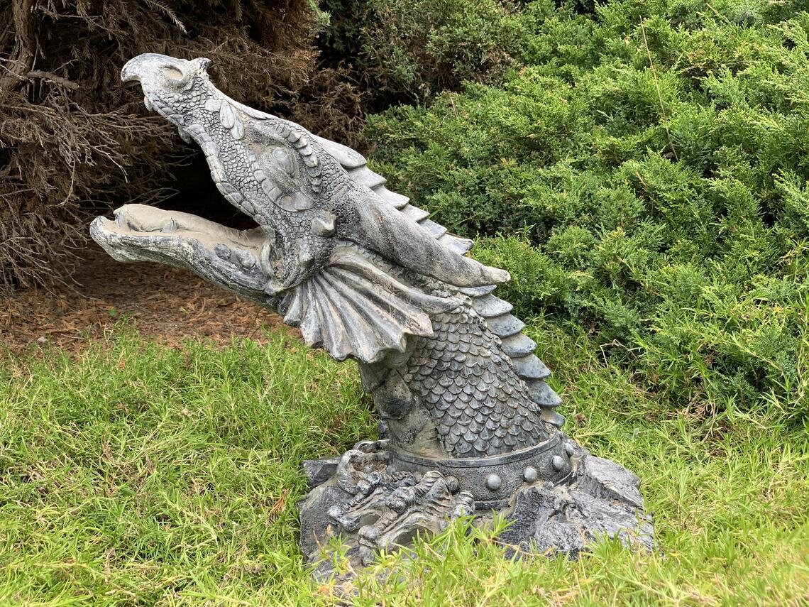 Large Dragon Head Statue Old Age Effect Firedrake Sculpture Etsy