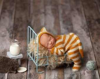 newborn Knitted cat outfit Newborn knitted outfit cats outfit prop Angora knit set props knitted romper and bonnet knitted footed cat set
