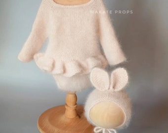 Knitted bodysuit newborn bunny outfit props knitted outfit props newborn props for girl knitted bodysuit newborn props knitted easter bunny