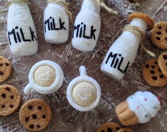 Felt milk bottle props felt cup coffee newborn felt toys, cookies woolen milk props milk newborn props felt milk props felt cupcake props
