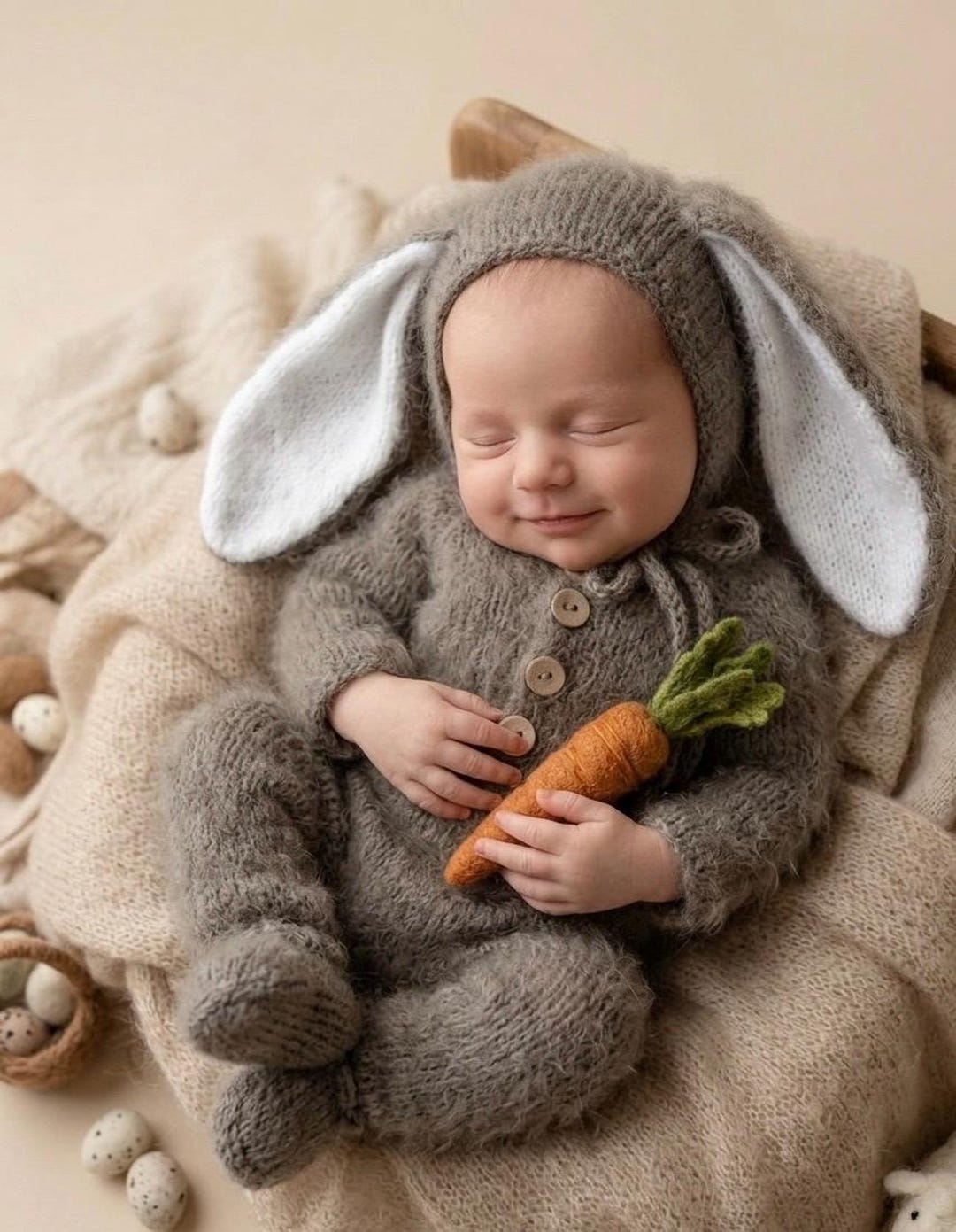 Newborn Bunny Costume, Knit Rabbit Outfit With Big Ears, Newborn Photo ...