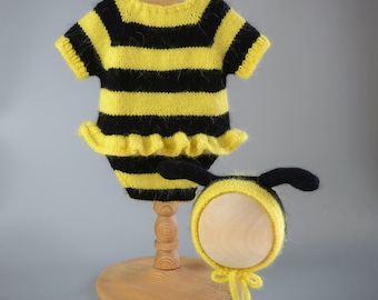 Newborn knitted outfit bee Prop Newborn Bee knitted costume Newborn outfit Bee outfit for Newborn Photography prop Baby costume Knitted