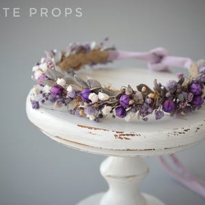 Newborn Floral crown Newborn purple headband Baby organic halo newborn Props for girl preserved flower crown Newborn halo floral crown