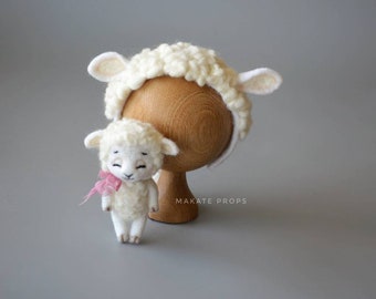 Newborn sheep outfit ears Newborn sheep suit props Newborn sheep hat and toy sheep felted props Newborn Newborn sheep felted props