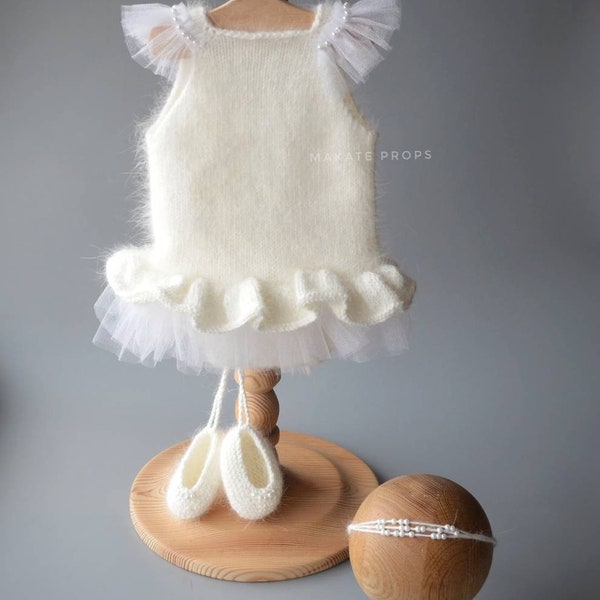 Tenue Balerina Nouveau-né tricoté tenue balerina Nouveau-né tricoté blanc balerina accessoires angora Accessoires nouveau-nés accessoires tricotés