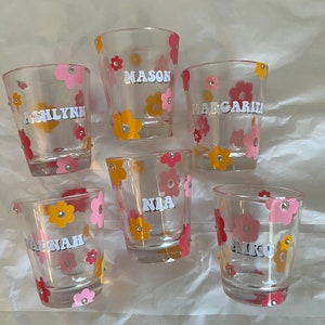 Shot Glass Customizable Flowers Names Trendy Gift Girls Pink Cute Party Bachelorette