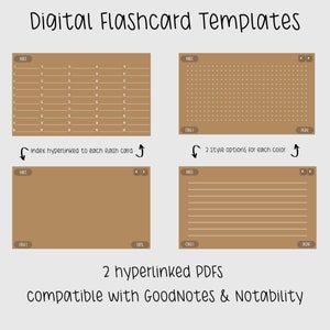 Digitale Flashcard-sjabloon voor Goodnotes Notability Hyperlinked Lined Dotted Index Cards Flash Cards Esthetische studie Schoolbenodigdheden College