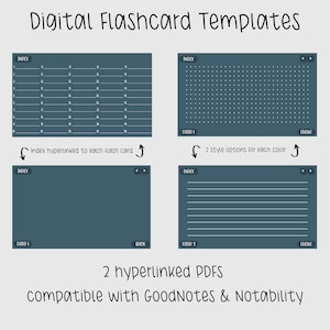 Digital Flashcard Template for Goodnotes Notability Fully Hyperlinked Lined Dotted Index Cards Flashcards School Supplies for iPad Planner