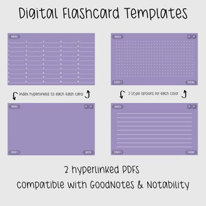 Digital Flashcards for Goodnotes Index Cards Notability Fully Hyperlinked Lined Dotted Flashcards College Student School Supplies iPad