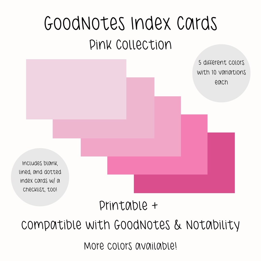 Pink Digital Index Cards for Goodnotes Lined Dotted Pastel Pink Index