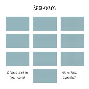 May include: Seafoam color swatches in 10 variations, including solid and patterned options. The text "Seafoam" is at the top of the image. The text "10 variations in each color!" is at the bottom left of the image. The text "other sets available!" is at the bottom right of the image.