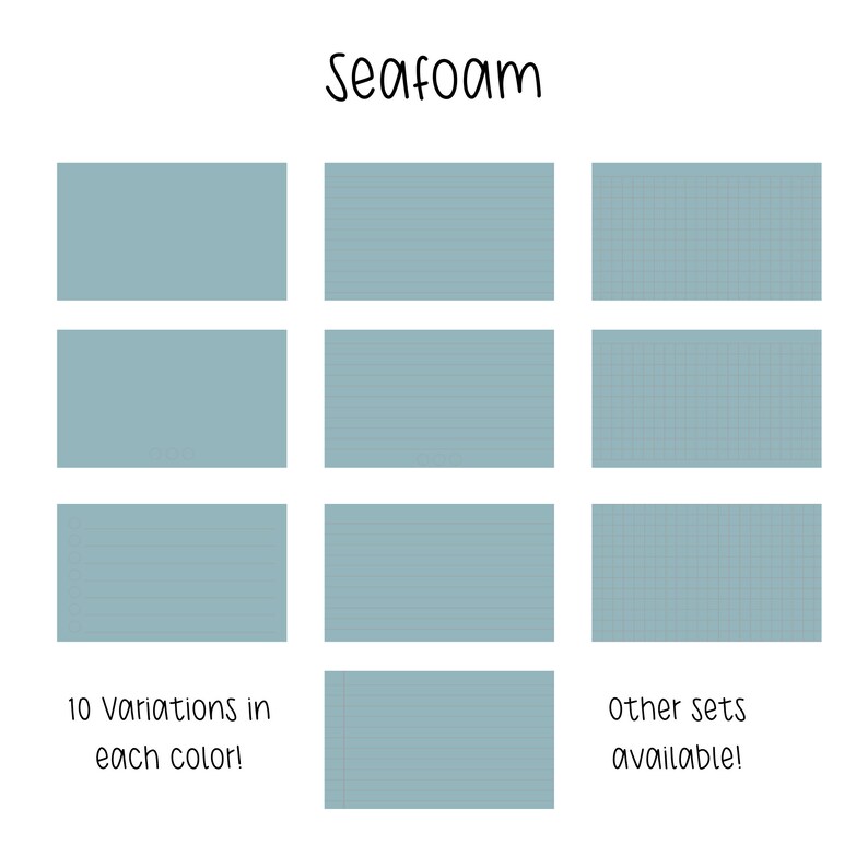 May include: Seafoam color swatches in 10 variations, including solid and patterned options. The text "Seafoam" is at the top of the image. The text "10 variations in each color!" is at the bottom left of the image. The text "other sets available!" is at the bottom right of the image.