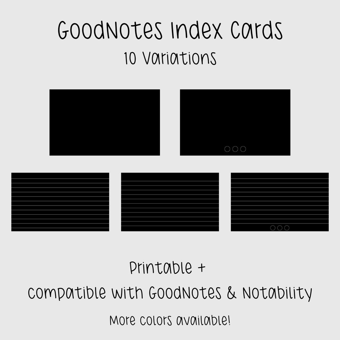 Digital Index Cards for Goodnotes Notability Black Lined Dotted Index