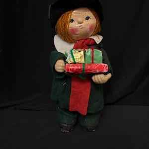 Antique Paper Mache Christmas Boy with Gifts