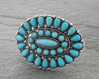 Barrette western en pierre turquoise magnifique fleur de courge/barre à cheveux turquoise/accessoires cheveux/cadeaux pour elle