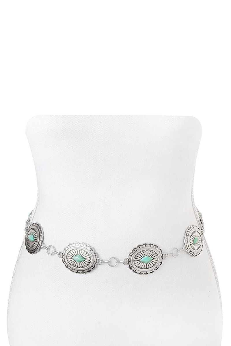 Floral Turquoise Concho Belt – Antique Silver Western Flair  display picture 1