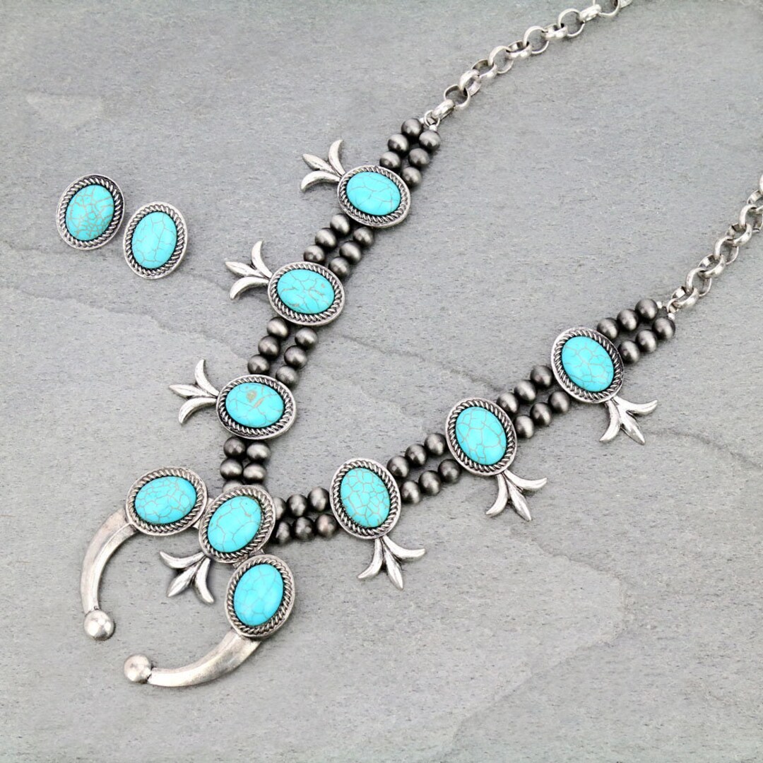 Western Naja Style Squash Blossom Turquoise Necklace - Etsy