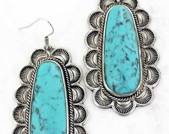 Gorgeous Bayliss Silver-tone Framed Turquoise Stone Earrings/Western Earrings/Gifts for Her/Turquoise Earrings/Accessories