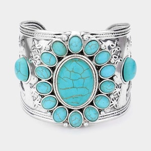 Beautiful Well-Crafted Natural Stone Embellished Cuff Bracelet/Western Bracelet/Accessories/Gifts for Her