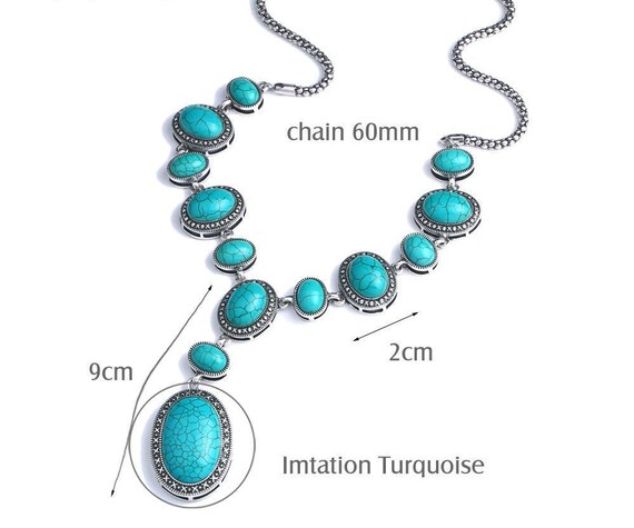 Collier En Pierre Dure Turquoise Bleue - Occasion, Pendentif En Chute