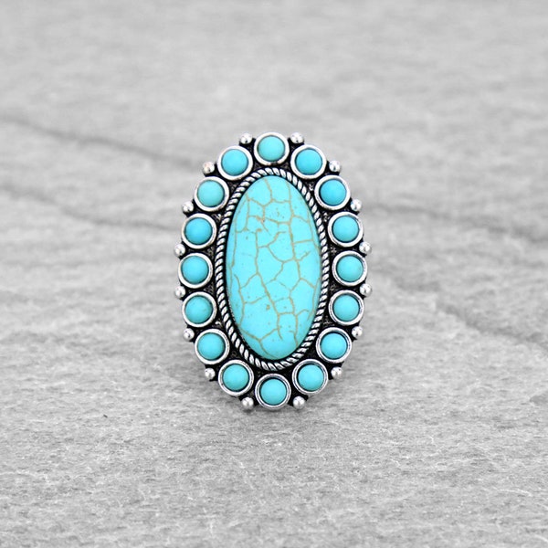 Beautiful Western Style Oval or Round Stone Cuff Ring/Turquoise Cuff Ring/Turquoise Stone Ring/Gift for Her/Accessories/Jewelry/Western Ring