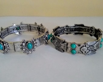 Gorgeous Well Crafted Turquoise and Silver Western Stretch Bracelets/Accessories/Gifts for Her/Western Bracelet/Jewelry