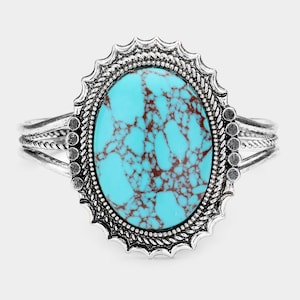 Beautiful Crafted Natural Turquoise Stone Oval Antique Metal Western Style Cuff Bracelet/Western Jewelry/Cuff Bracelet/Gifts for Her.