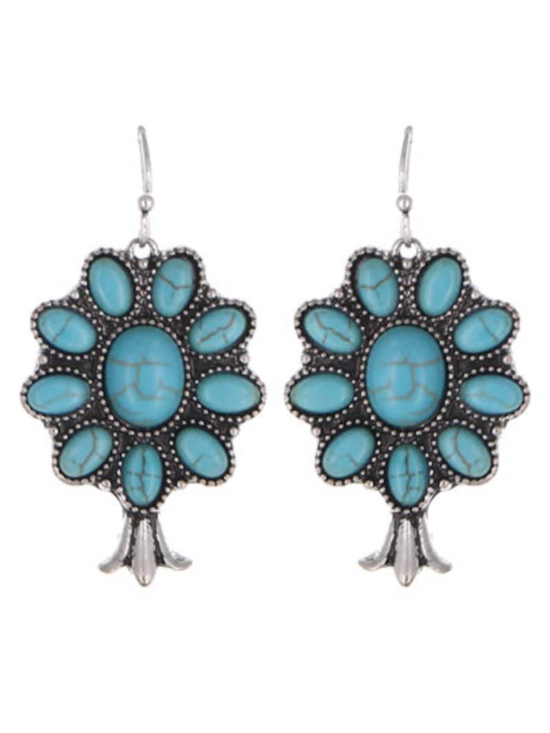 Beautiful Crafted Semi Precious Turquoise Stone Squash Blossom EarringsWestern JewelryGifts for HerAccessories