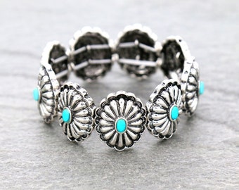 Mooie vervaardigde westerse stenen concho armband / stretch armband / westerse sieraden / geschenken voor haar / accessoires